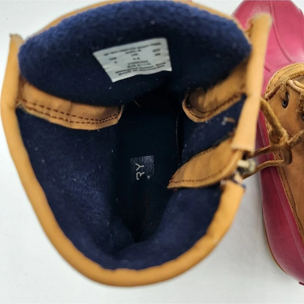Sperry Top-Sider Duck Boots Pink Tan Lace Up Ankle Boots Rubber Sole Shoes‎